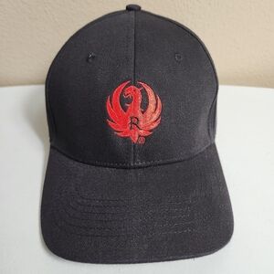 Ruger Firearms Black With Red Hawk Logo Strapback Cap Hat w/Hook & Loop Strap